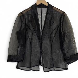 Super Sheer Black Polyester One Button Lightweight Blazer Collared
